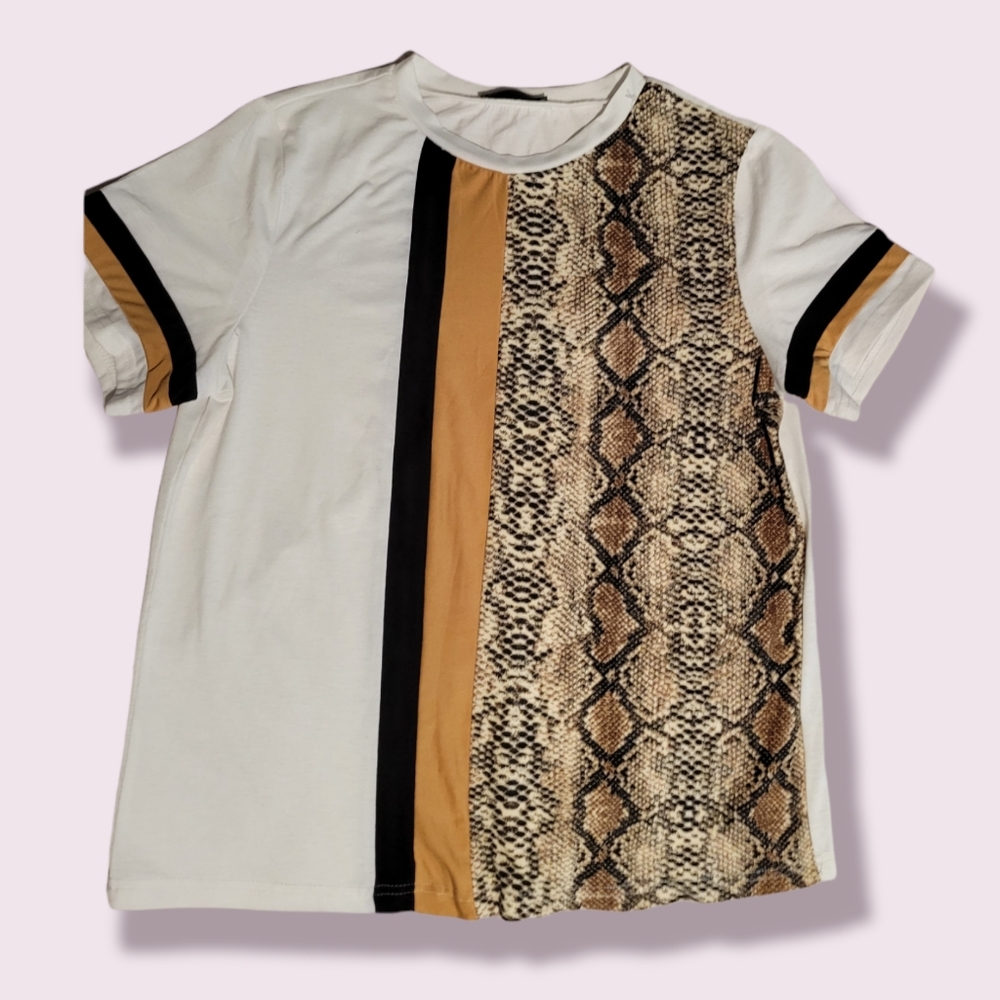 Shein color block shirt with snakeskin